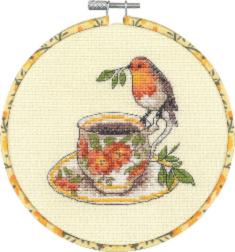 72-76324 Набір для вышивання хрестом Birdie Teacup  Чашка з пташкою DIMENSIONS з п'яльцями