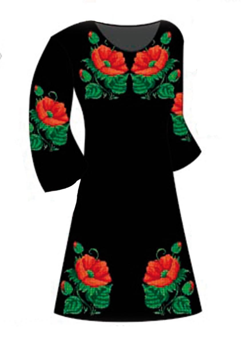Заготовка для платья под вышивку бисером Маки-Анемоны, П16-ГКЧ черный. Каталог товарів. Вишивання/Шиття. Одяг для вишивання
