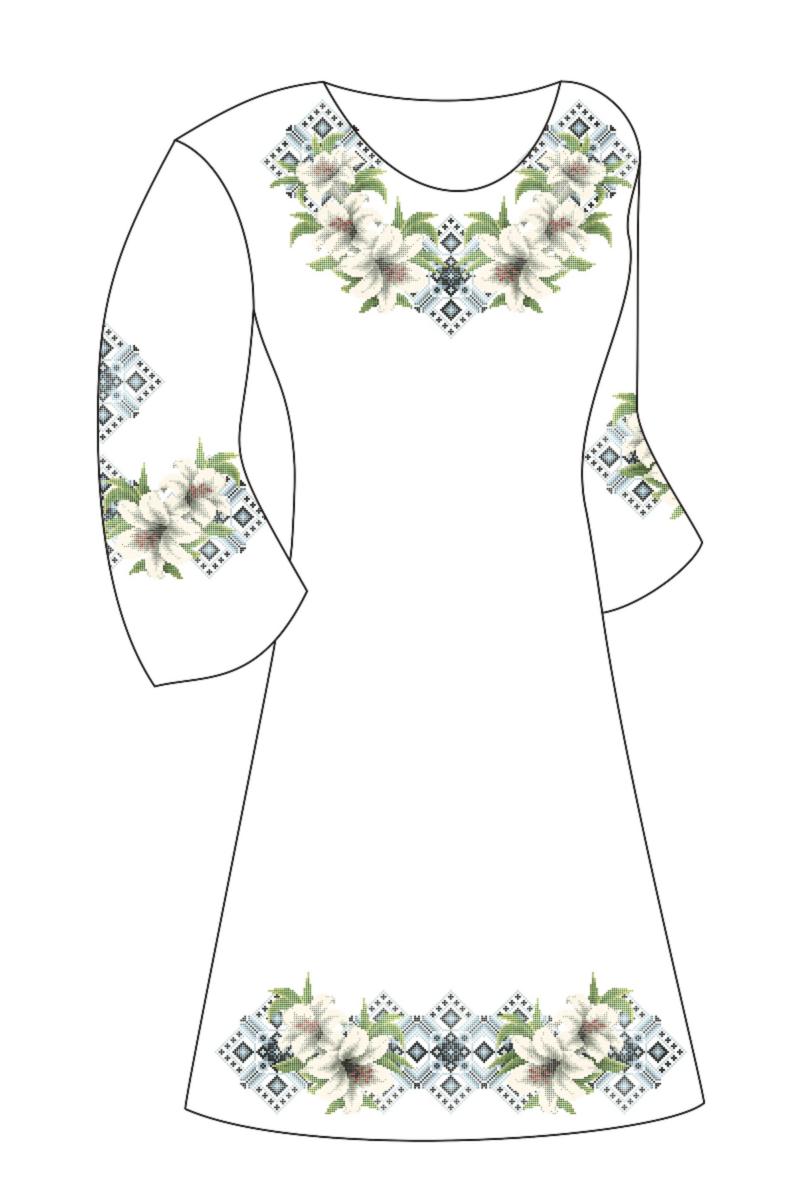Заготовка для платья под вышивку бисером Нежные лилии, П48-ГБ белый. Каталог товарів. Вишивання/Шиття. Одяг для вишивання