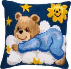 PN-0008573 Набір для вишивання хрестом (подушка) Vervaco Blue Nightime Bear "Ведмедик у блакитному на хмаринці"