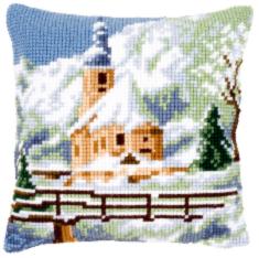 PN-0021806 Набір для вишивання хрестом (подушка) Vervaco Church in the snow "Церква в снігу"