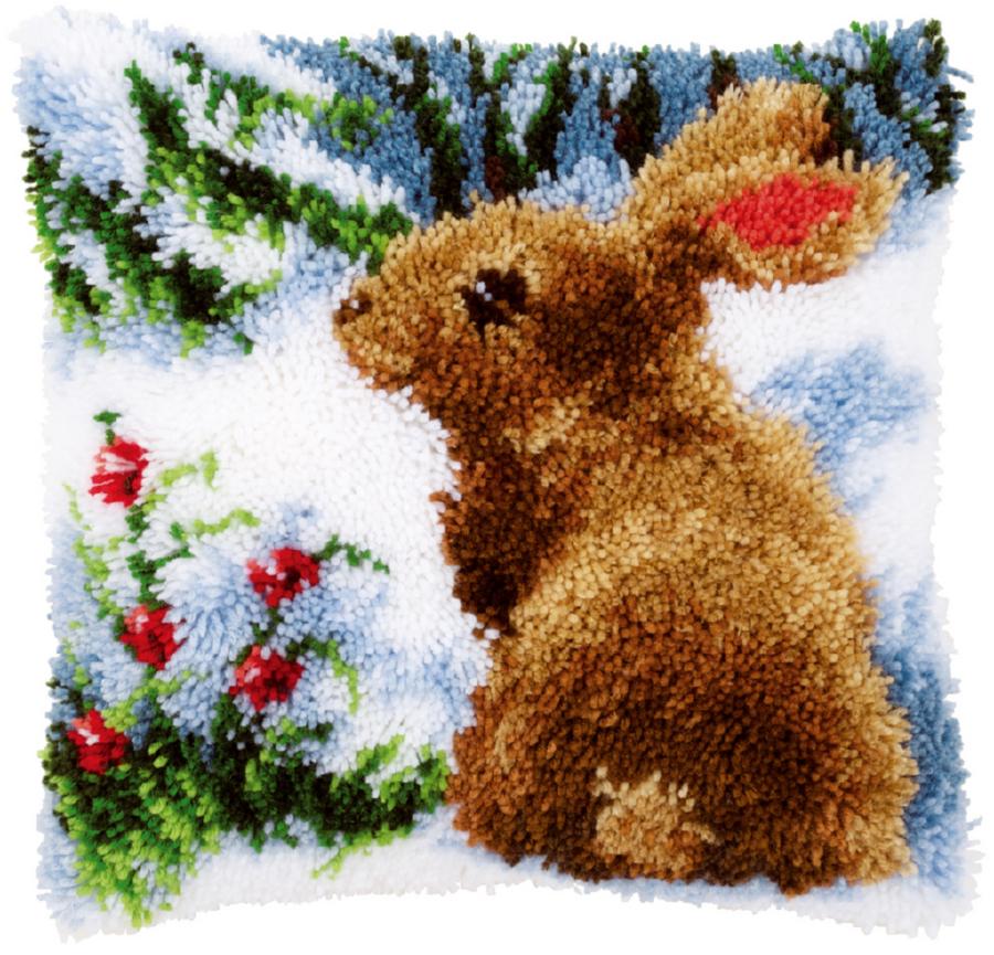 PN-0147712 Набор для вышивания ковровая техника Rabbit in the snow Кролик на снегу 40х40 (подушка). Каталог товарів. Набори